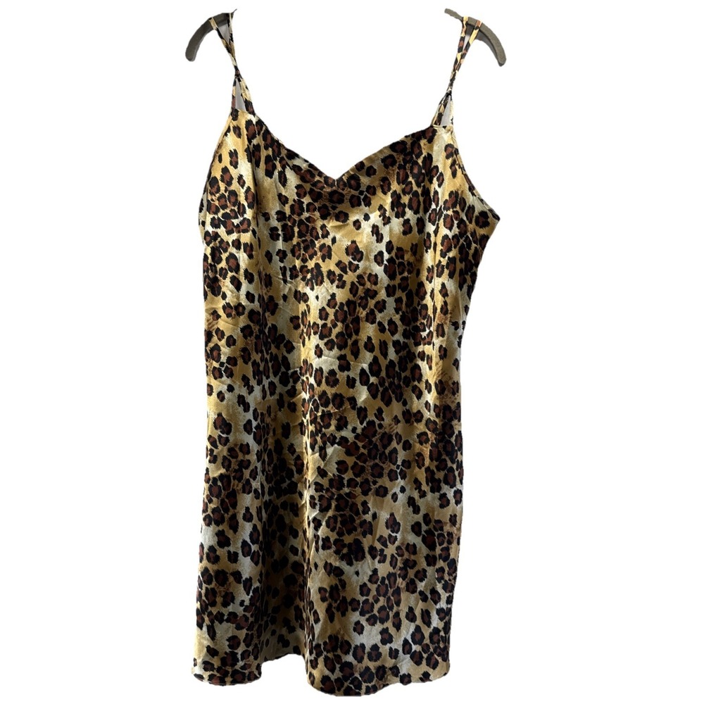 Dentelle Women's Slip Dress Size Large Animal Print Leopard Strappy Satin Y2K